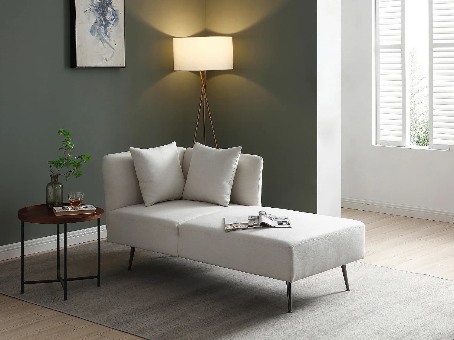 Méridienne droite en tissu crème NAPASA