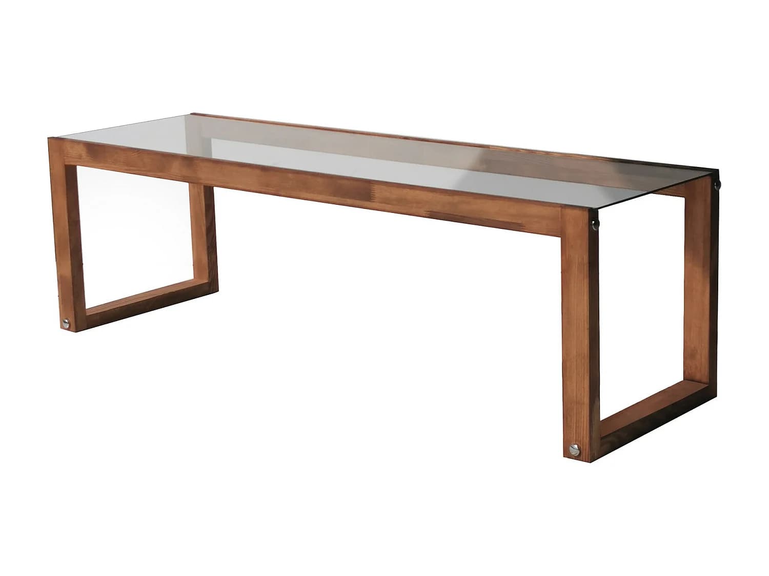 Petit meuble TV en bois massif marron et plateau en verre trempé Darone 130cm