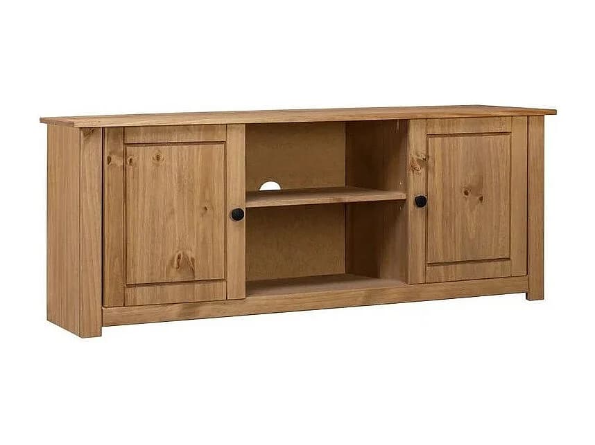 Meuble TV 2 portes en bois de pin massif Autika 120cm – Élégance rustique et polyvalence-Couleur Naturel