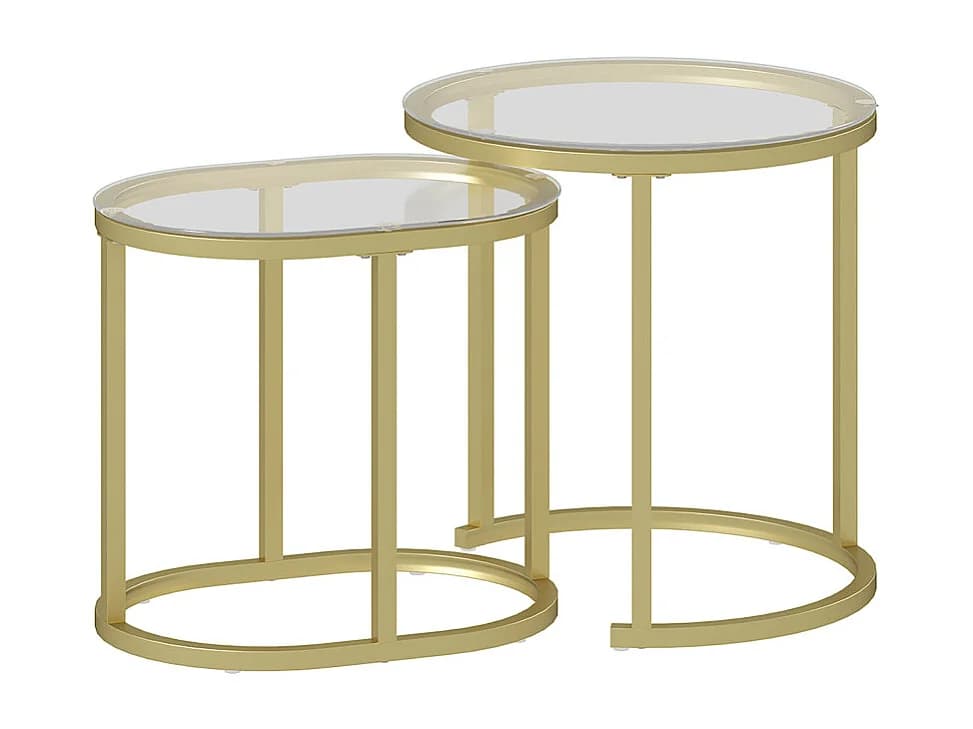 Lot de 2 tables basses gigognes LEONIS verre trempé et doré