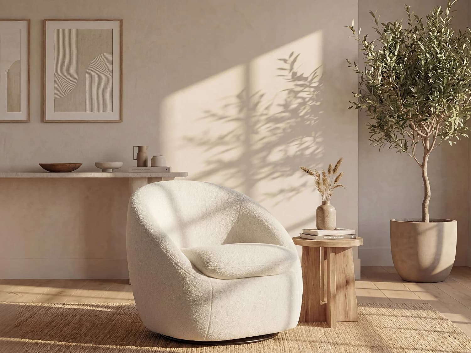 Fauteuil pivotant en tissu bouclette blanc NETALIO