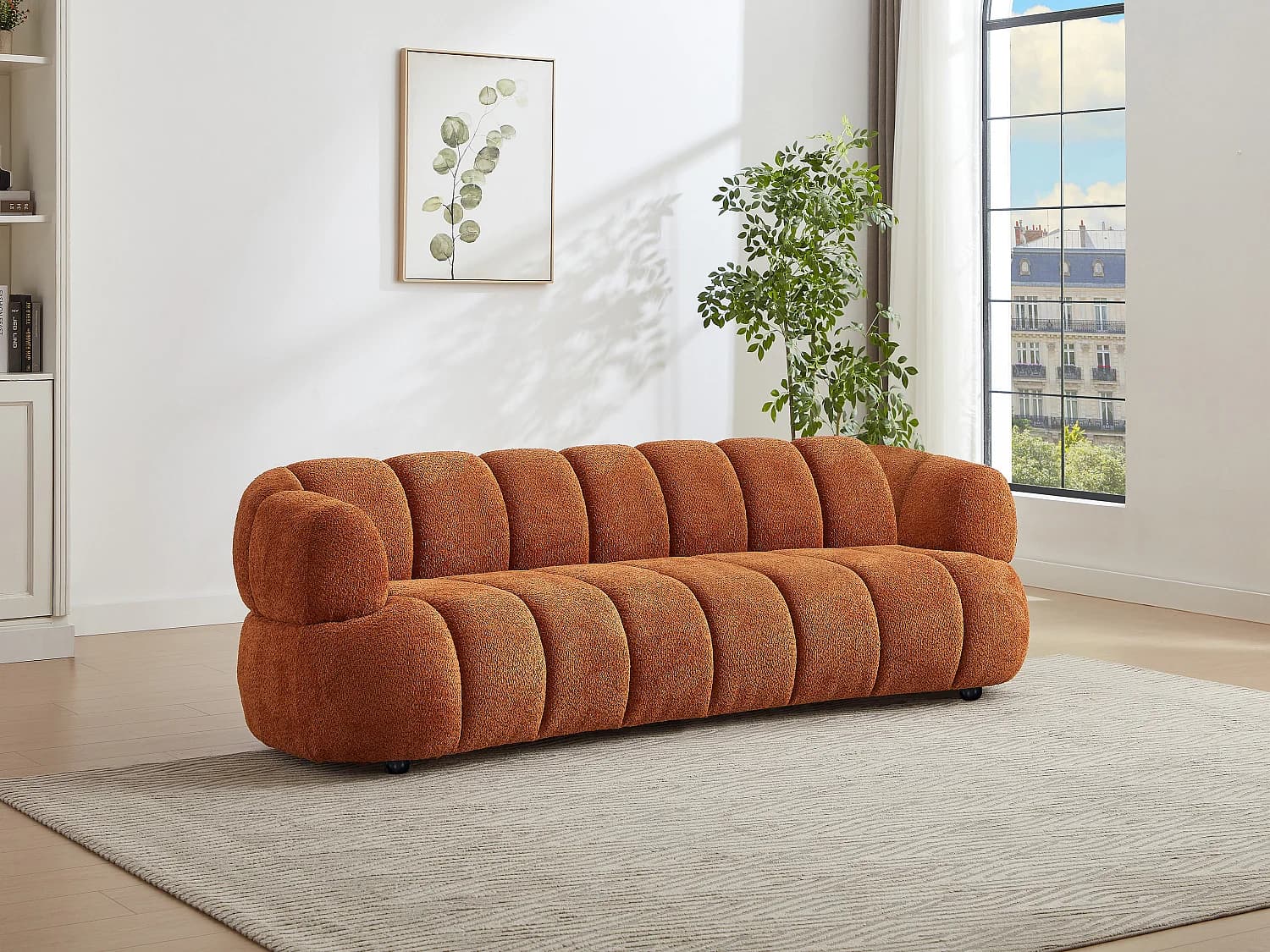 Canapé 3 places en tissu bouclette terracotta COLIANI