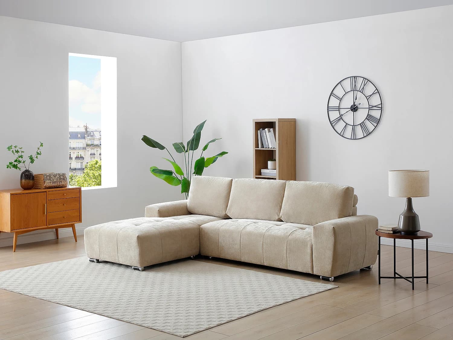 Canapé d'angle gauche en tissu beige MICHELIA