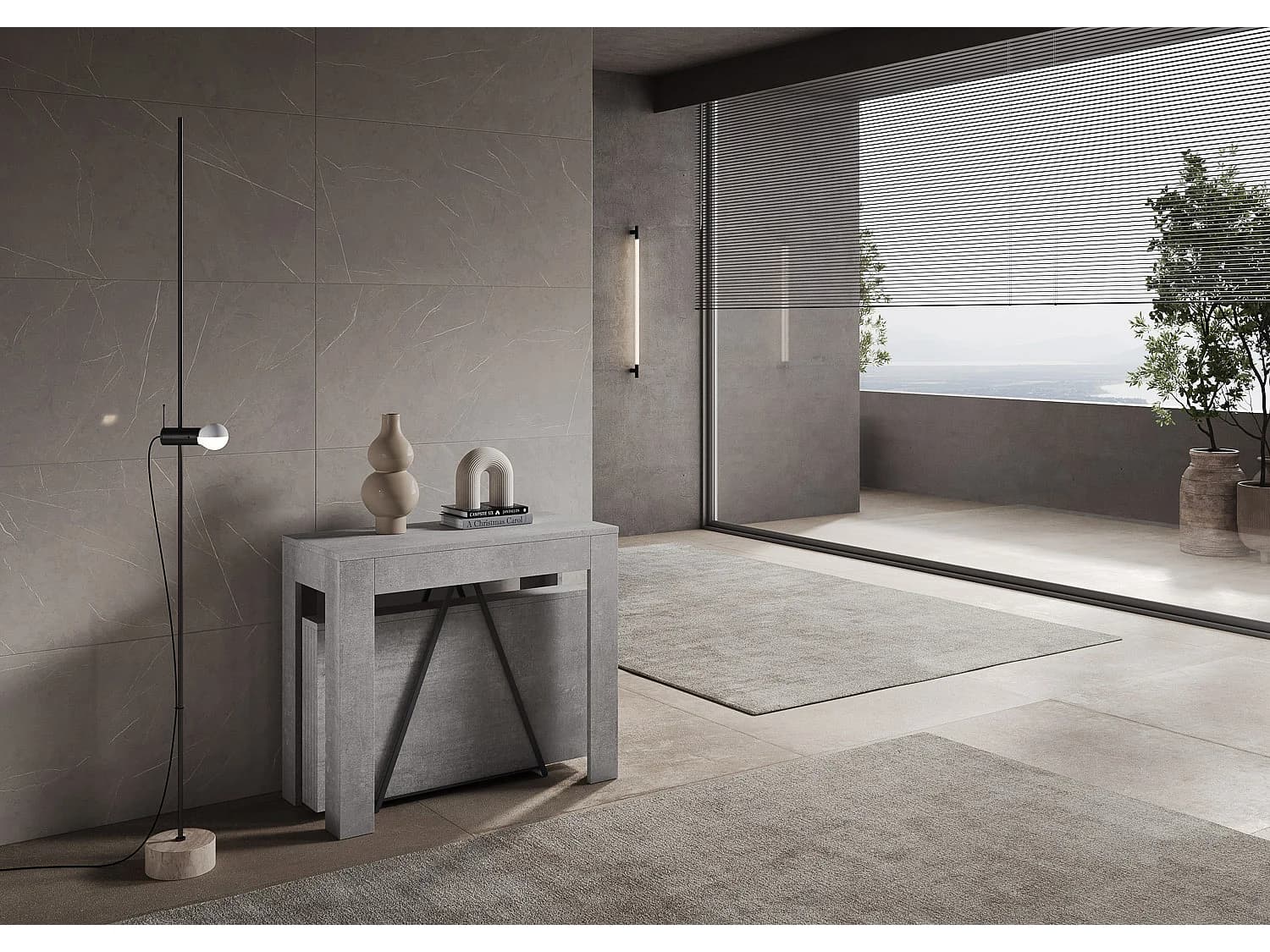 Console extensible 90x42/302 cm Scicca Gris Béton