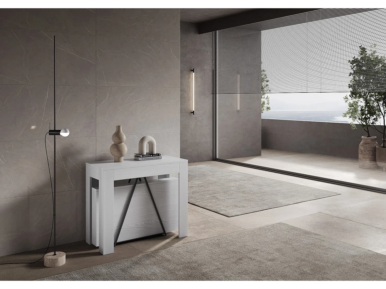 Console extensible 90x42/302 cm Scicca Frêne Blanc