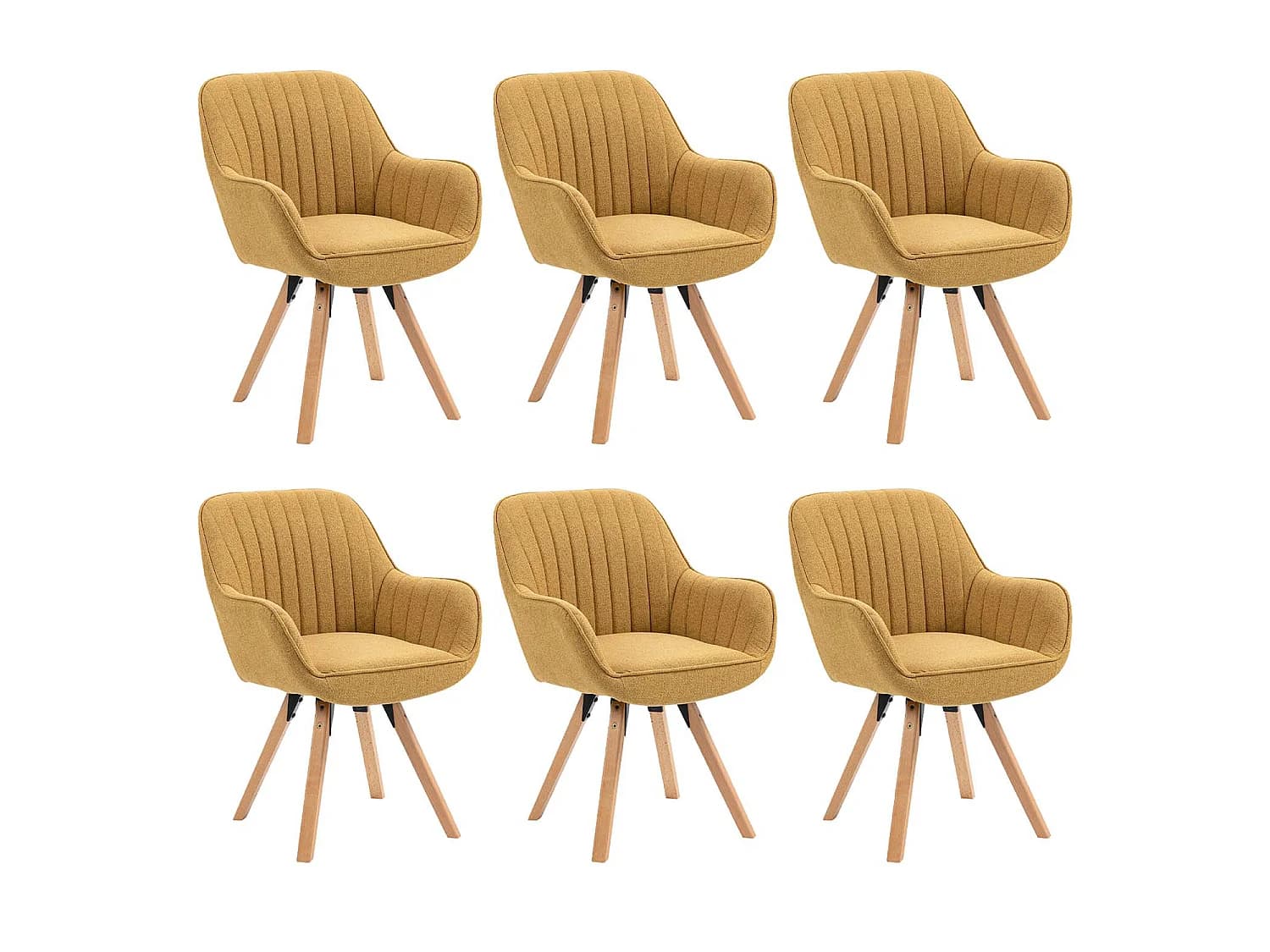 Meubles Cosy CARSON Lot de 6 fauteuils de salle à manger pivotants style scandinave tissu jaune