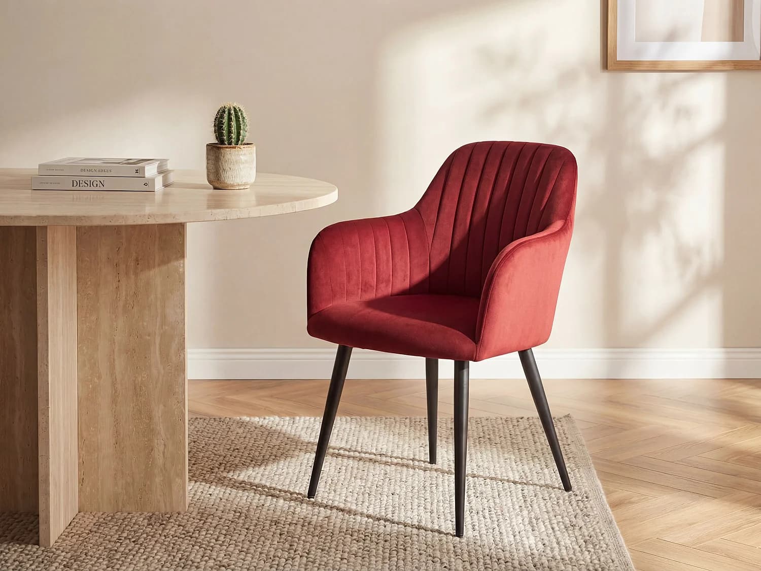 Lot de 2 chaises avec accoudoirs en velours et métal noir - Bordeaux - ELEANA