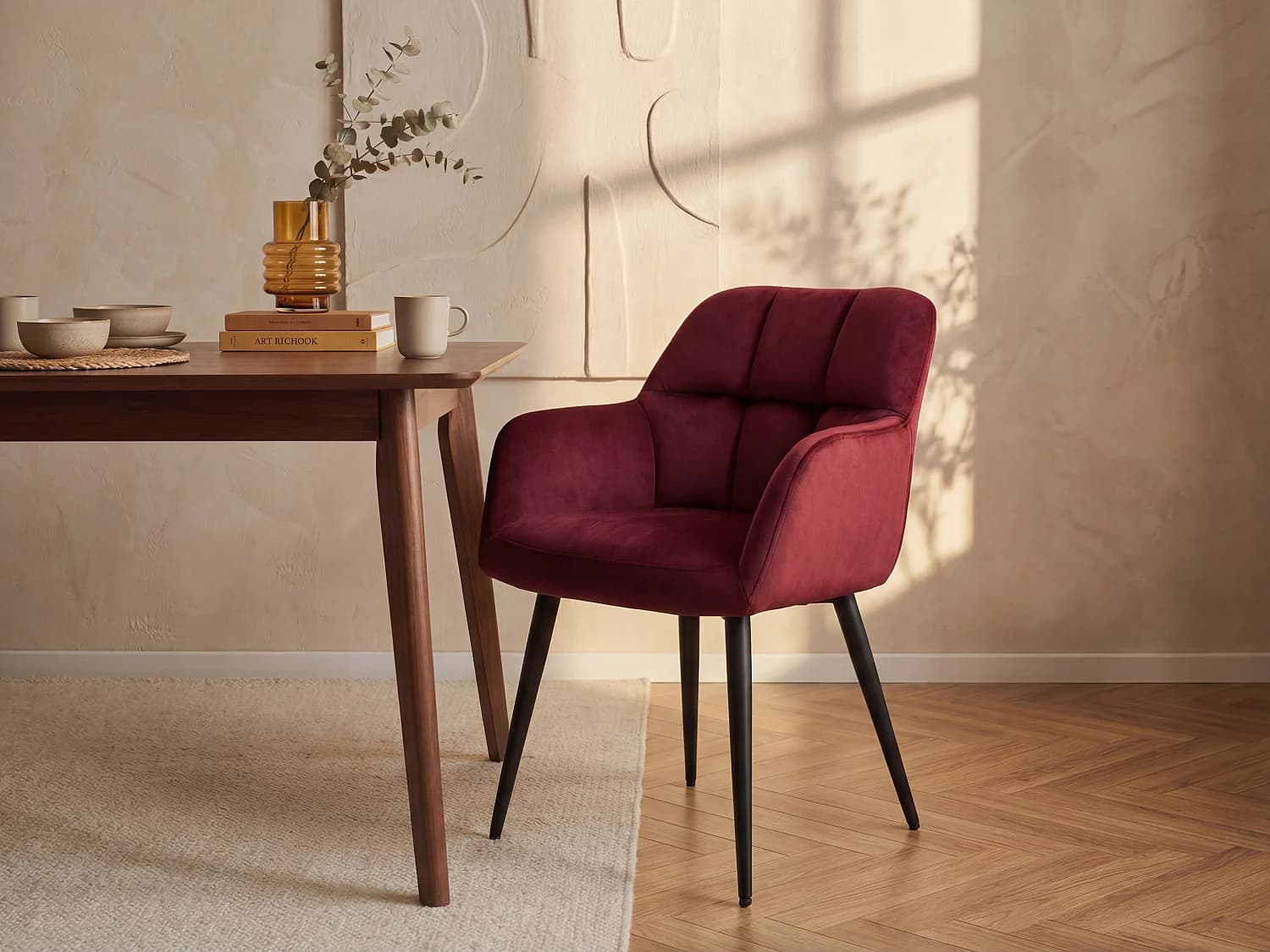 Lot de 2 chaises avec accoudoirs en velours et métal noir - Bordeaux - PEGA