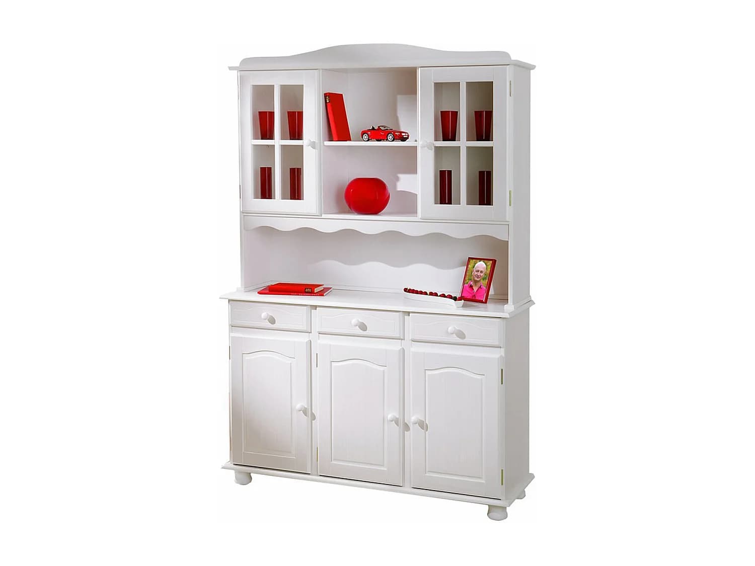 Bahut Vaisselier Siena 3 Portes Blanc, Dim : 43 x 130 x 198 cm