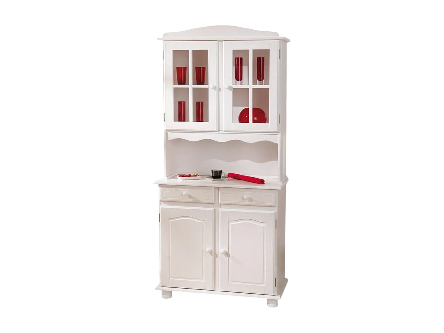 Bahut vaisselier de 2 portes VALENCIA en pin colors blanc, 43 x 88 x 198 cm