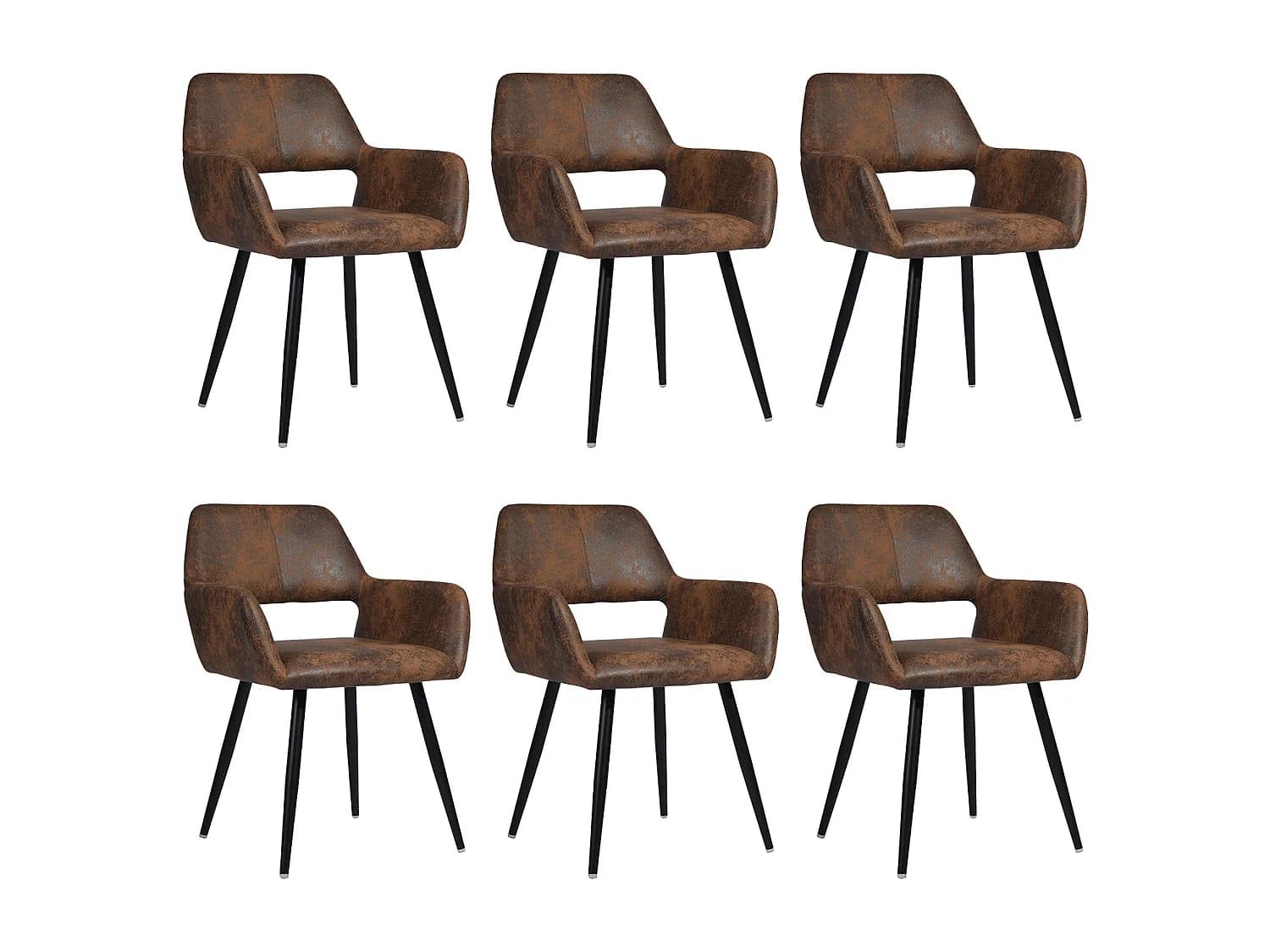 MEUBLES COSY Lot de 6 chaises de salle à manger fauteuils rétro vintage avec assise rembourrée en suédine, pieds en métal, Brune Marron CROMWELL