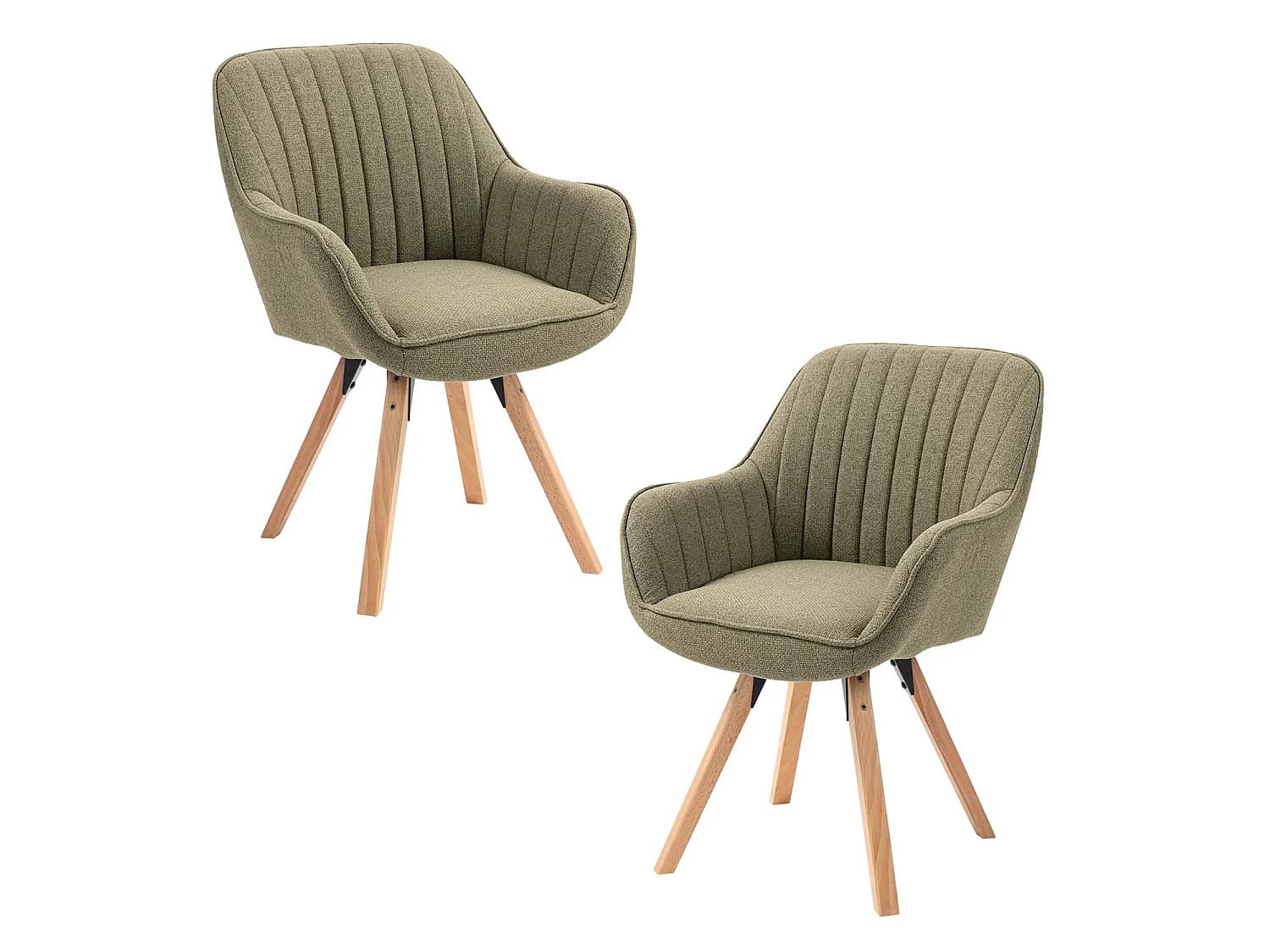 Meubles Cosy CARSON Lot de 2 fauteuils de salle à manger pivotants style scandinave tissu vert