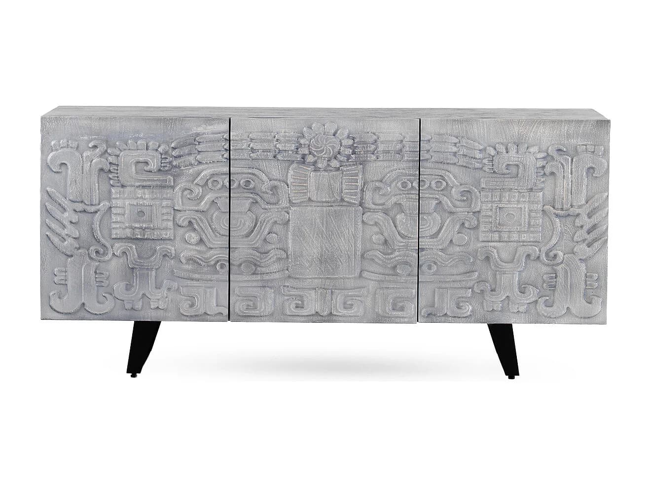 Buffet 3 portes gris en bois massif de manguier