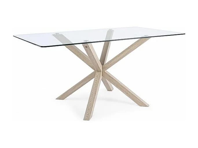 Table rectangulaire en verre avec pied naturel 160X90 cm - MAY