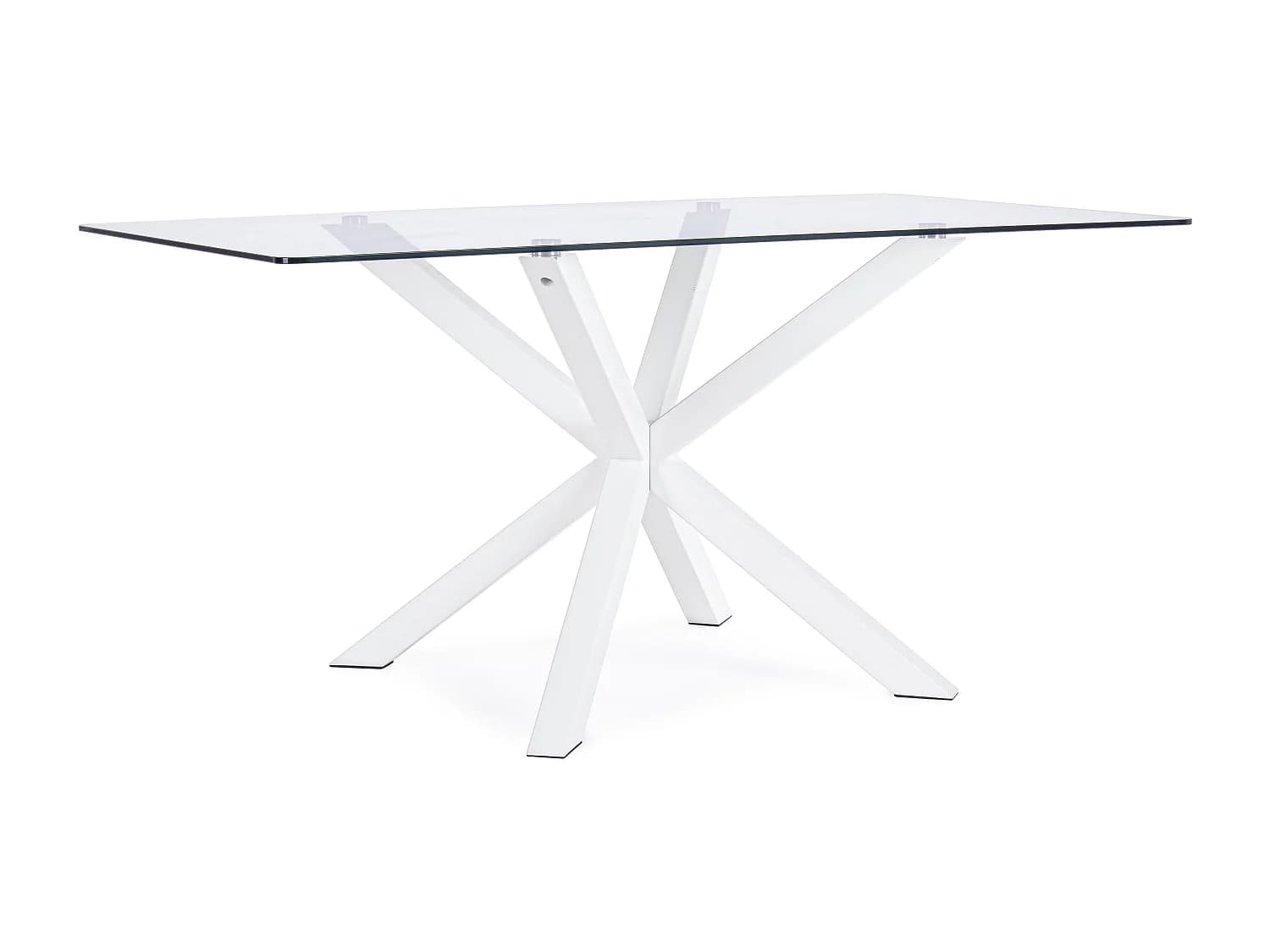 Table rectangulaire en verre, pied croisé en acier blanc 160×90 cm - MAY