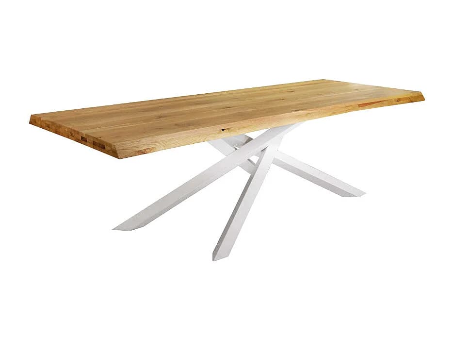 Table en chêne naturel massif, pieds en métal blanc, 180x90 cm - BOLGHERI