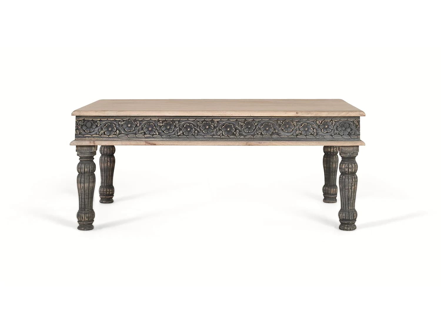 Tables basses en bois de manguier 120 cm, style méditerranéen moderne - 48 x 120 x 75
