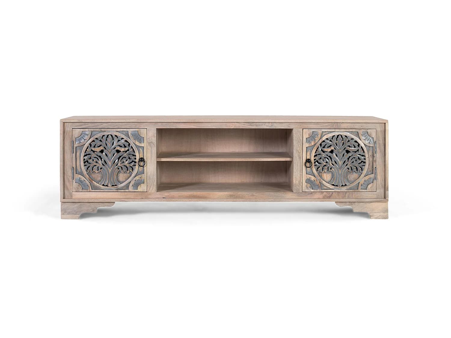 Meuble TV en bois de manguier sculpté, style ethnique, 180 cm - 56 x 180 x 40 cm
