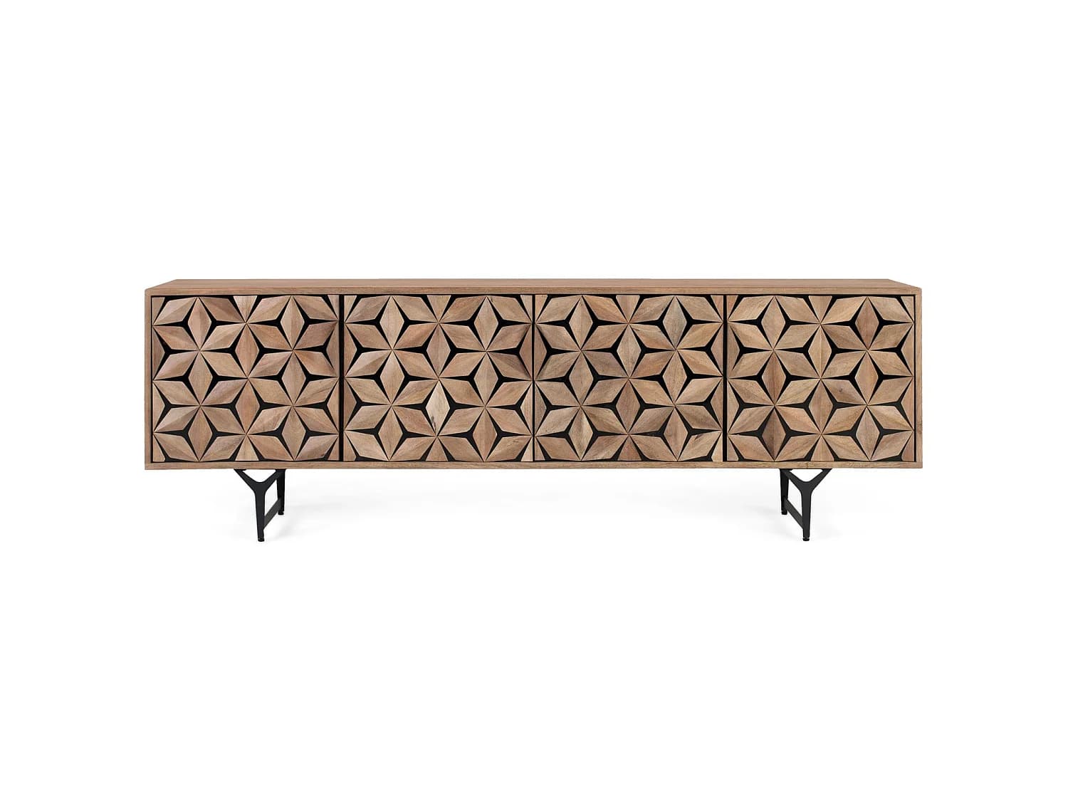 Meuble TV en bois de manguier 177 cm, style géométrique contemporain - 58 x 177 x 40