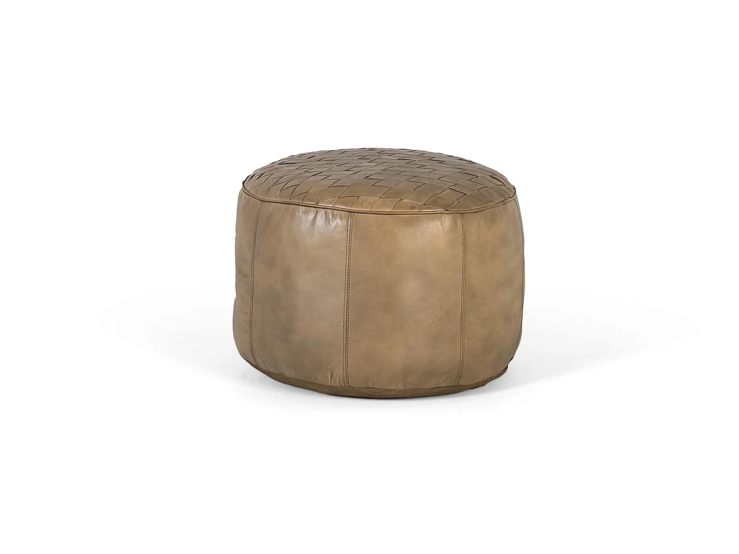 Pouf en cuir 51 cm style industriel vintage - 36 x 51 x 51