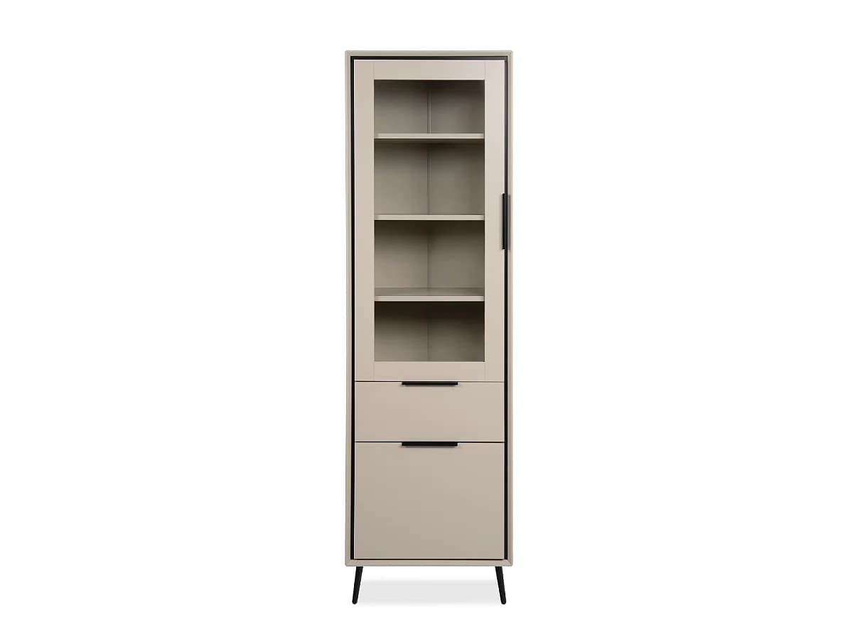 Buffet haut 1 porte vitrée, 1 porte et 1 tiroir cappucino et noir L60cm - ARONA