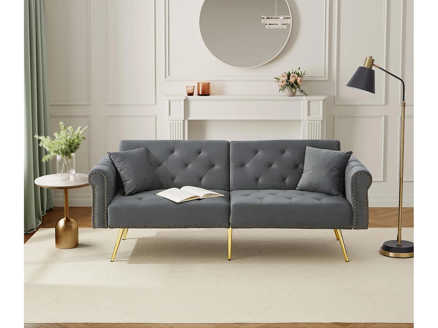 Canapé contemporain 2 places - Velours - Dossier réglable sur 3 niveaux - gris