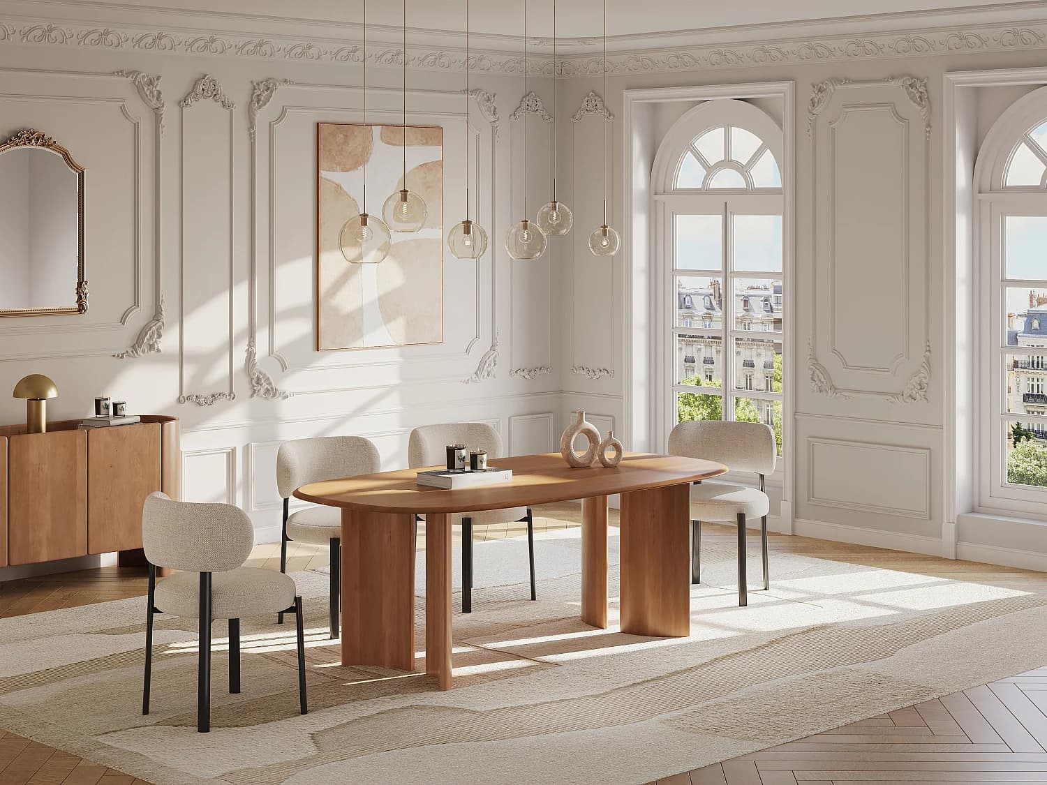 Lot de 2 chaises en tissu texturé et métal noir - Beige - ASILOVA