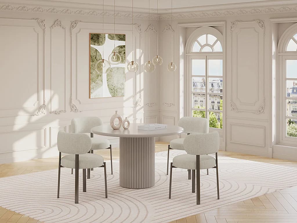 Table à manger ronde 4 personnes en MDF - Beige - TAMARZO