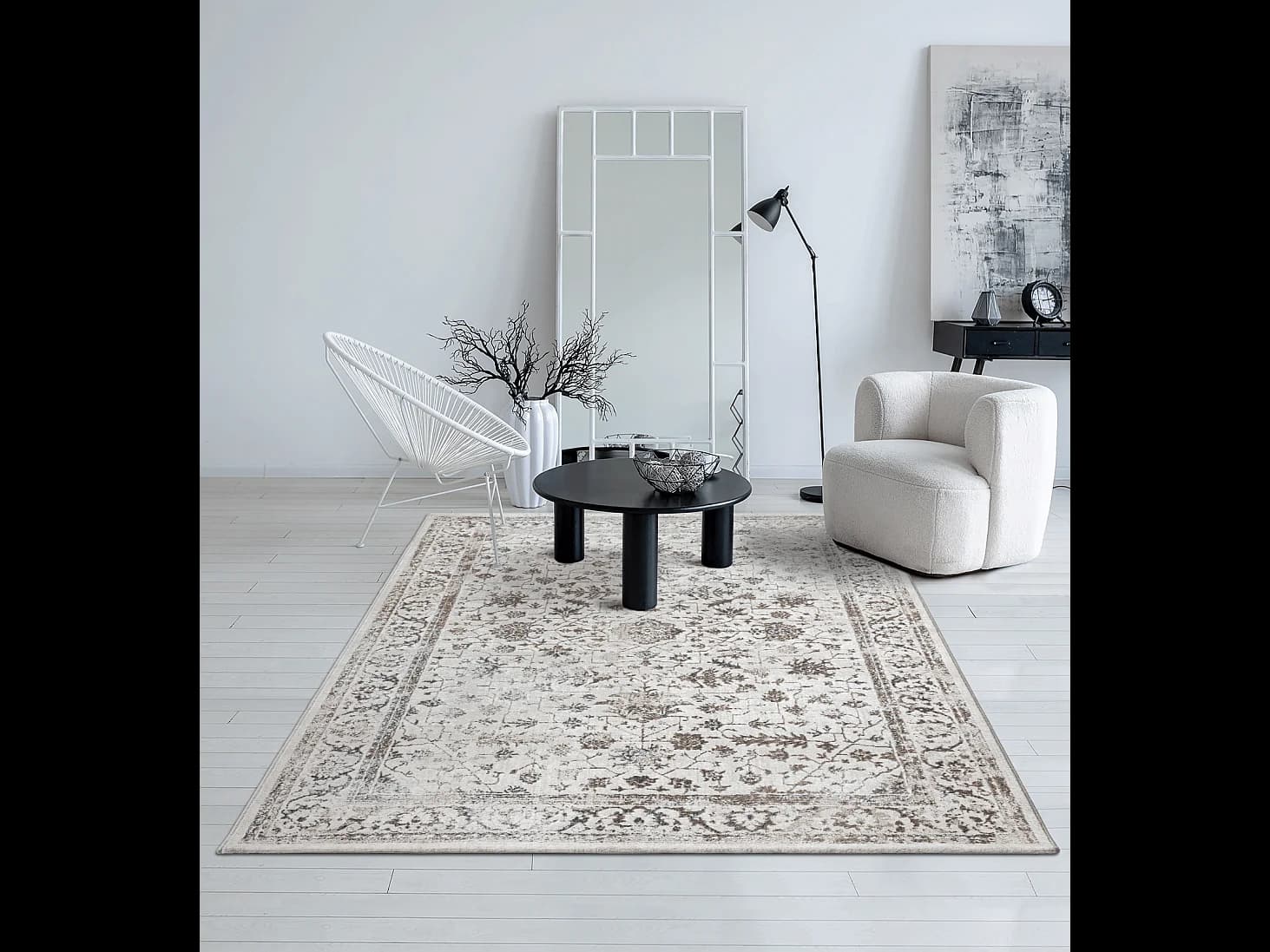 Tapis Mila brillant, classique vintage, Crème, 240 x 340 cm