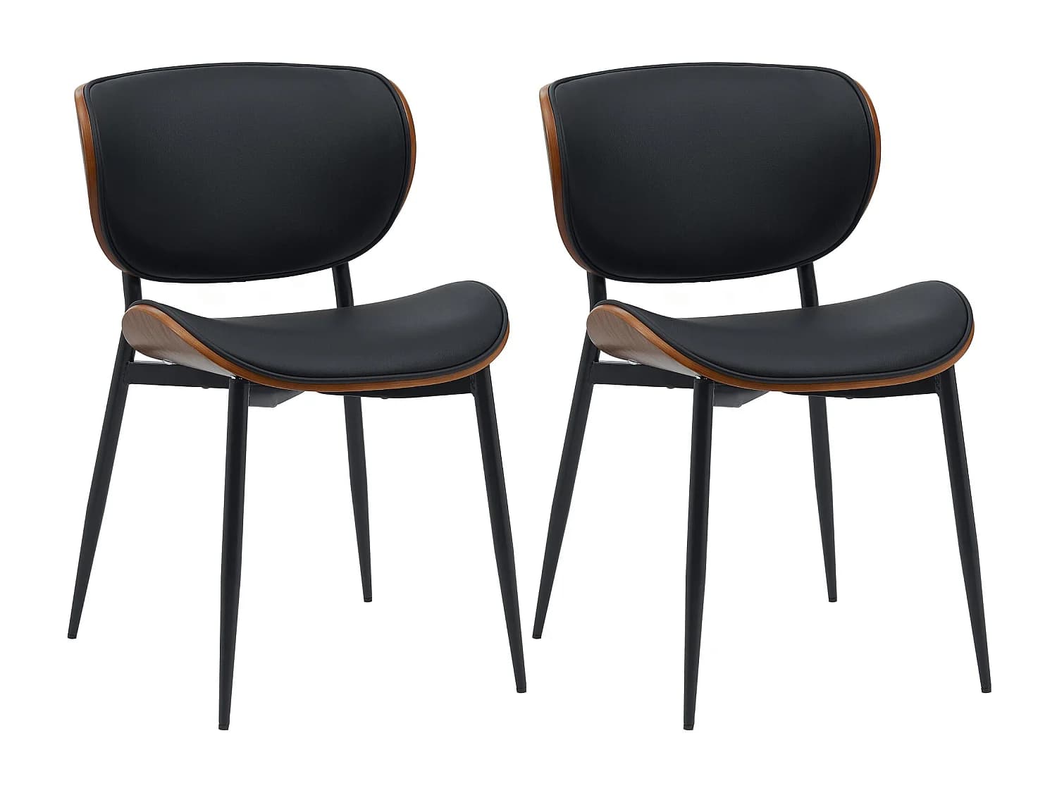 Lot de 2 chaise salle à manger - Similicuir - Noyer / Noir - Enid