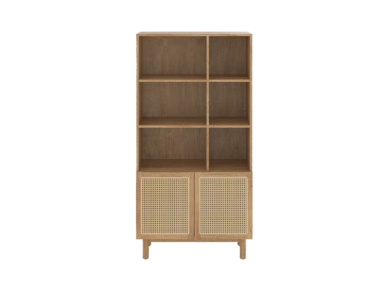Bibliothèque en bois massif de mindi et rotin - Delya