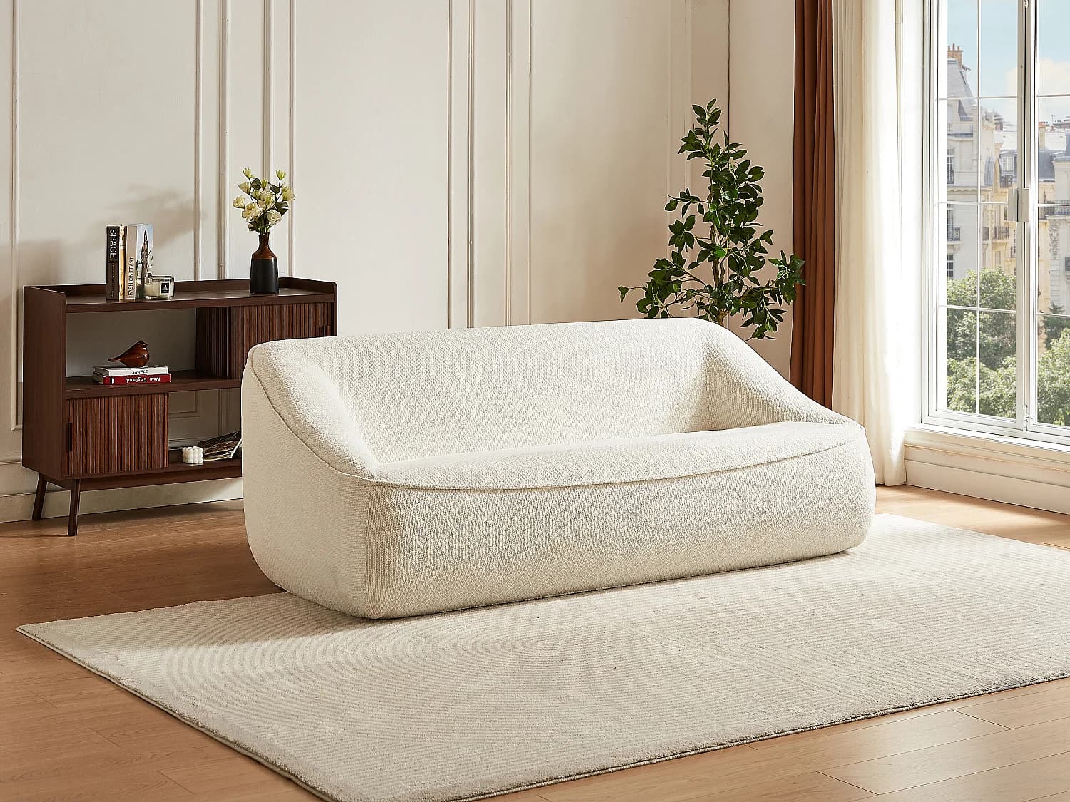 Canapé 3 places en tissu texturé beige KIREBA