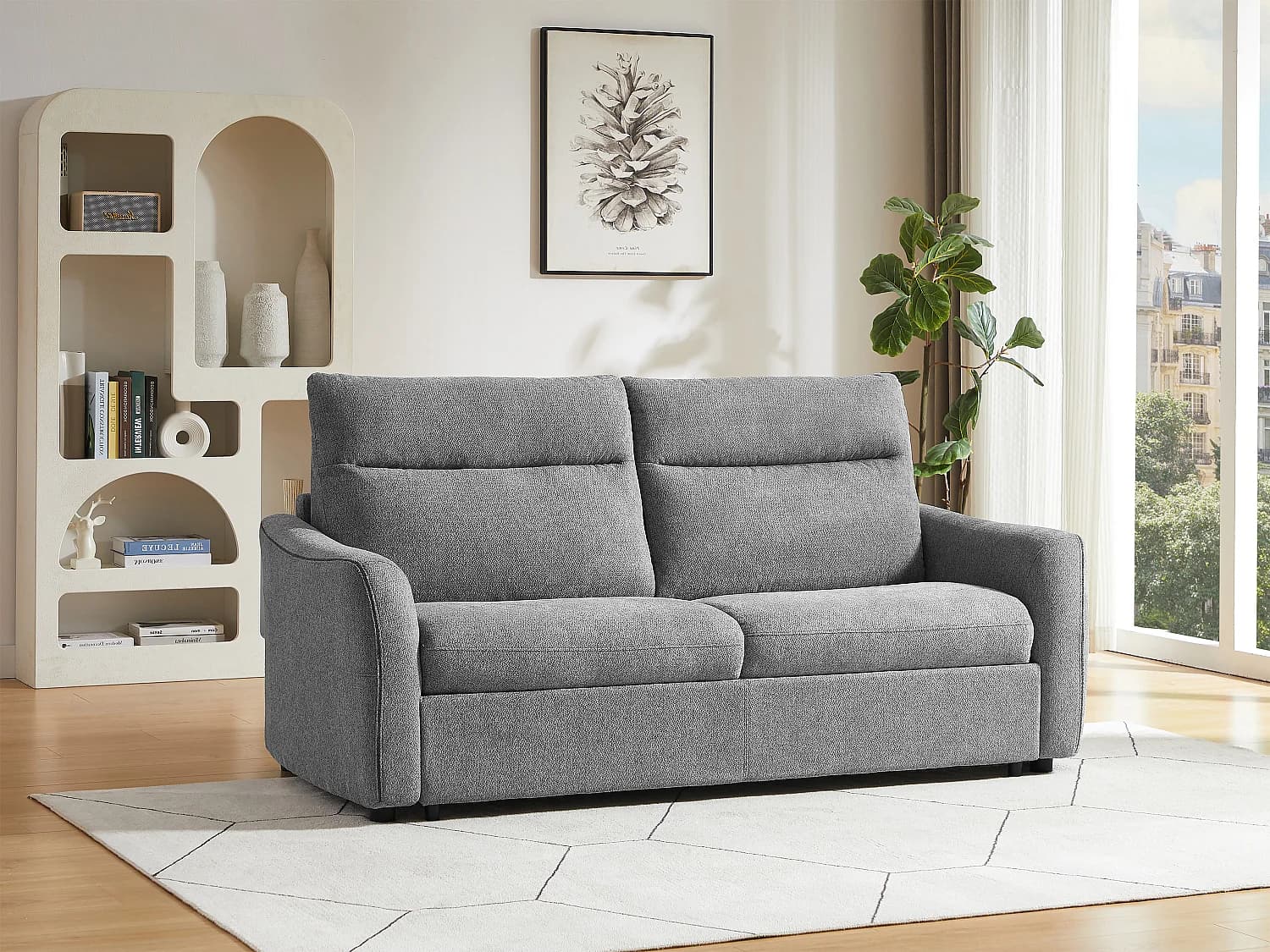 Canapé convertible express 3 places en tissu gris - Couchage 140 cm SOVANIA