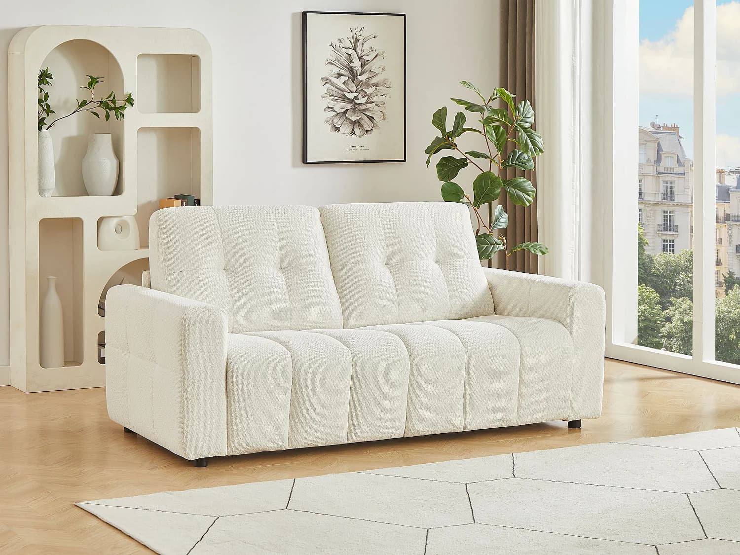 Canapé 3 places convertible express en tissu chenille beige - Couchage 140 cm ISISTIA