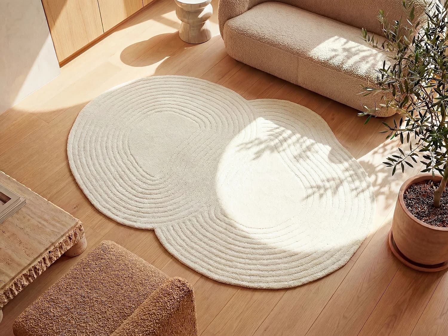 Tapis organique 100% laine tufté main- 160 x 230 cm - Ivoire - 2100g/m² - VELIMA