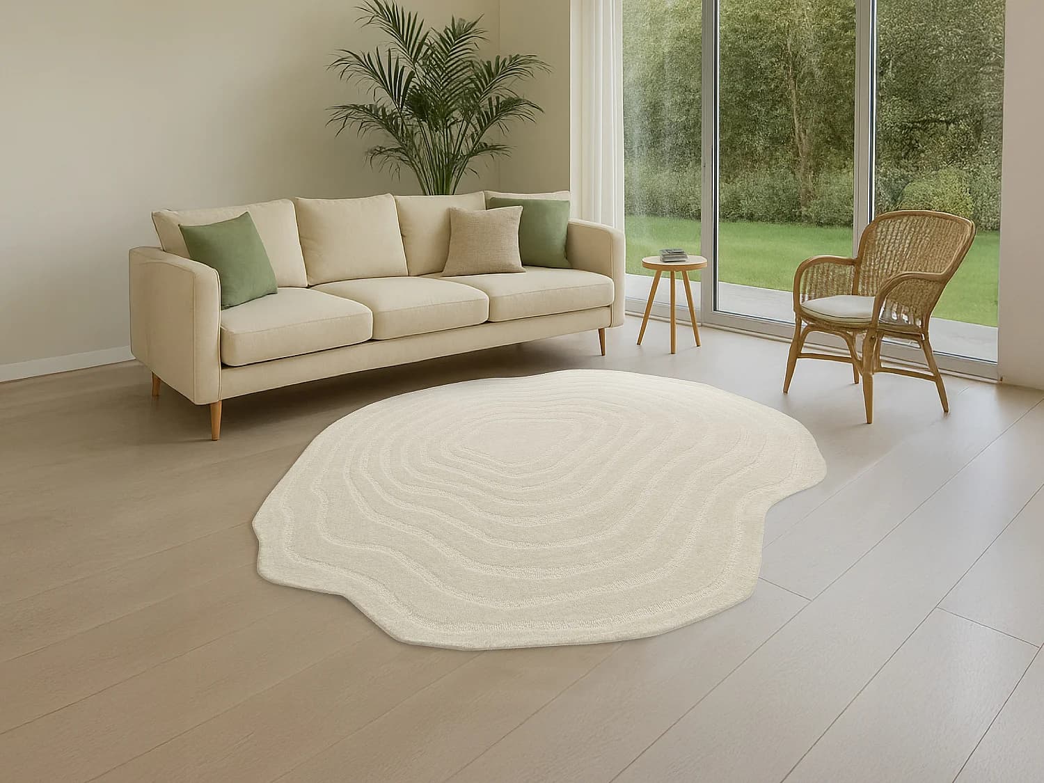 Tapis organique en relief 100% laine tufté main- D. 200 cm - Ivoire - 2100g/m² - ORENIA