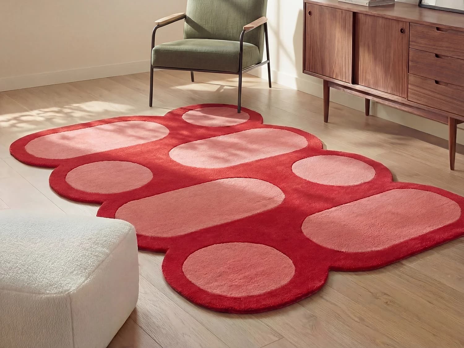 Tapis 100% laine tufté main - Rouge cerise et rose - 160 x 230 cm - 2100g/m² - NOLERA