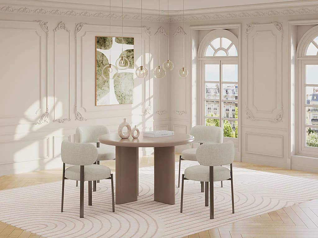 Table à manger ronde 4 personnes en MDF - Marron - LUKAVO