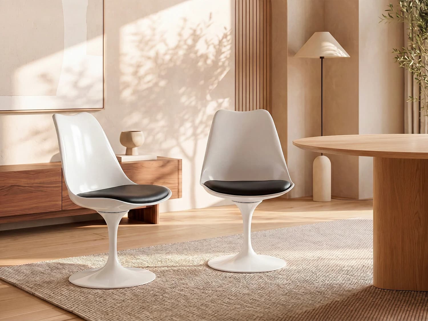 Lot de 2 chaises pivotantes en polypropylène, simili et acier - Blanc et Noir - XAFY