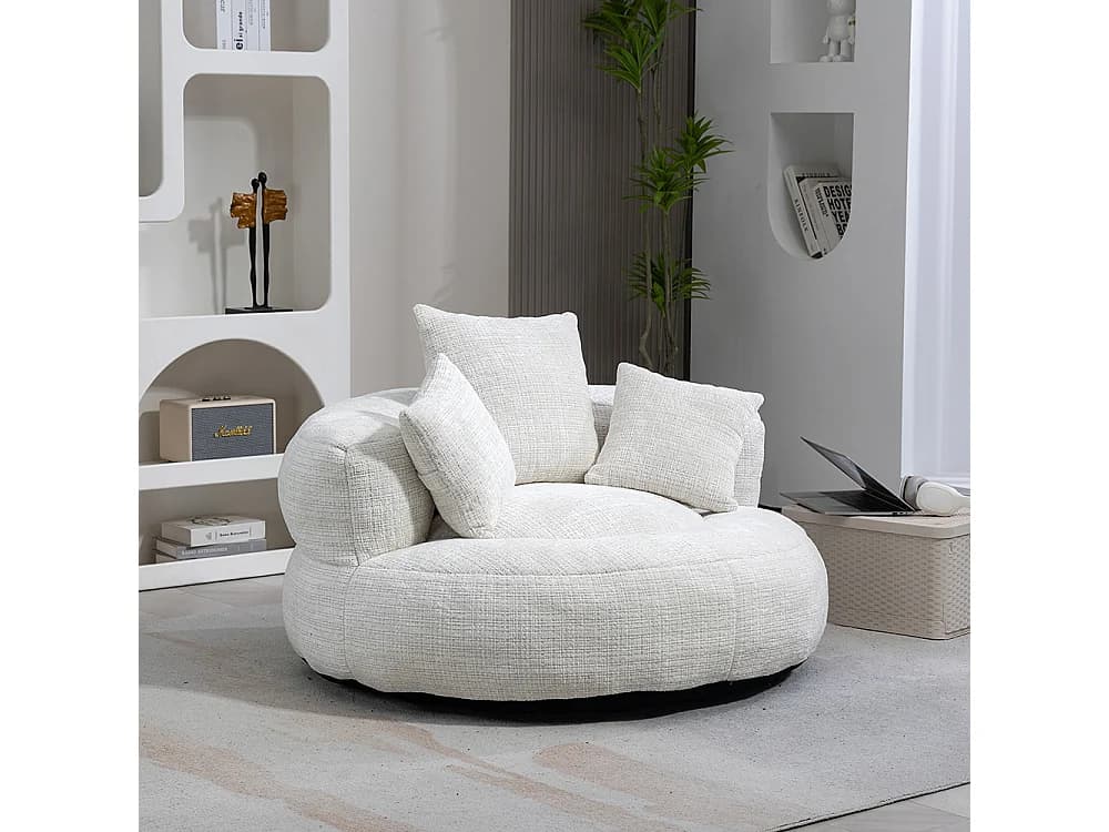 Canapé bean bag dossier haut 3 coussins gaming intérieur extérieur adulte enfant beige chenille