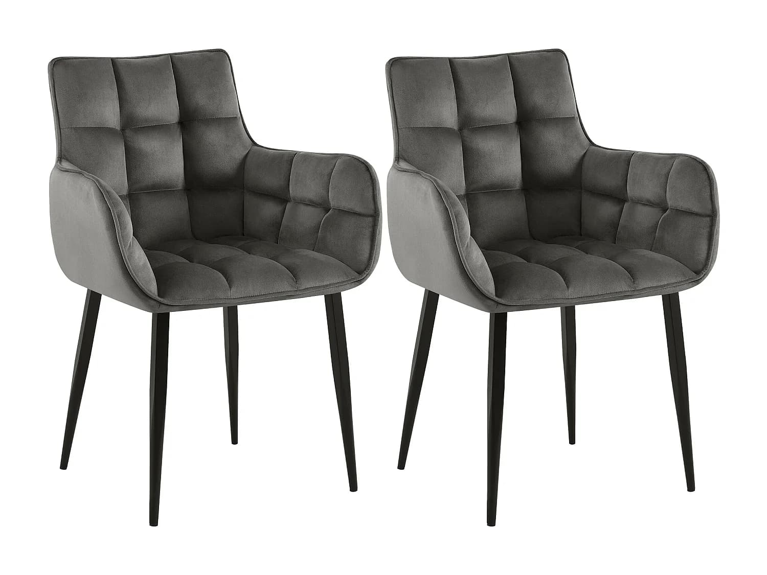 Lot de 2 chaises avec accoudoirs - Velours - Anthracite - Tirana