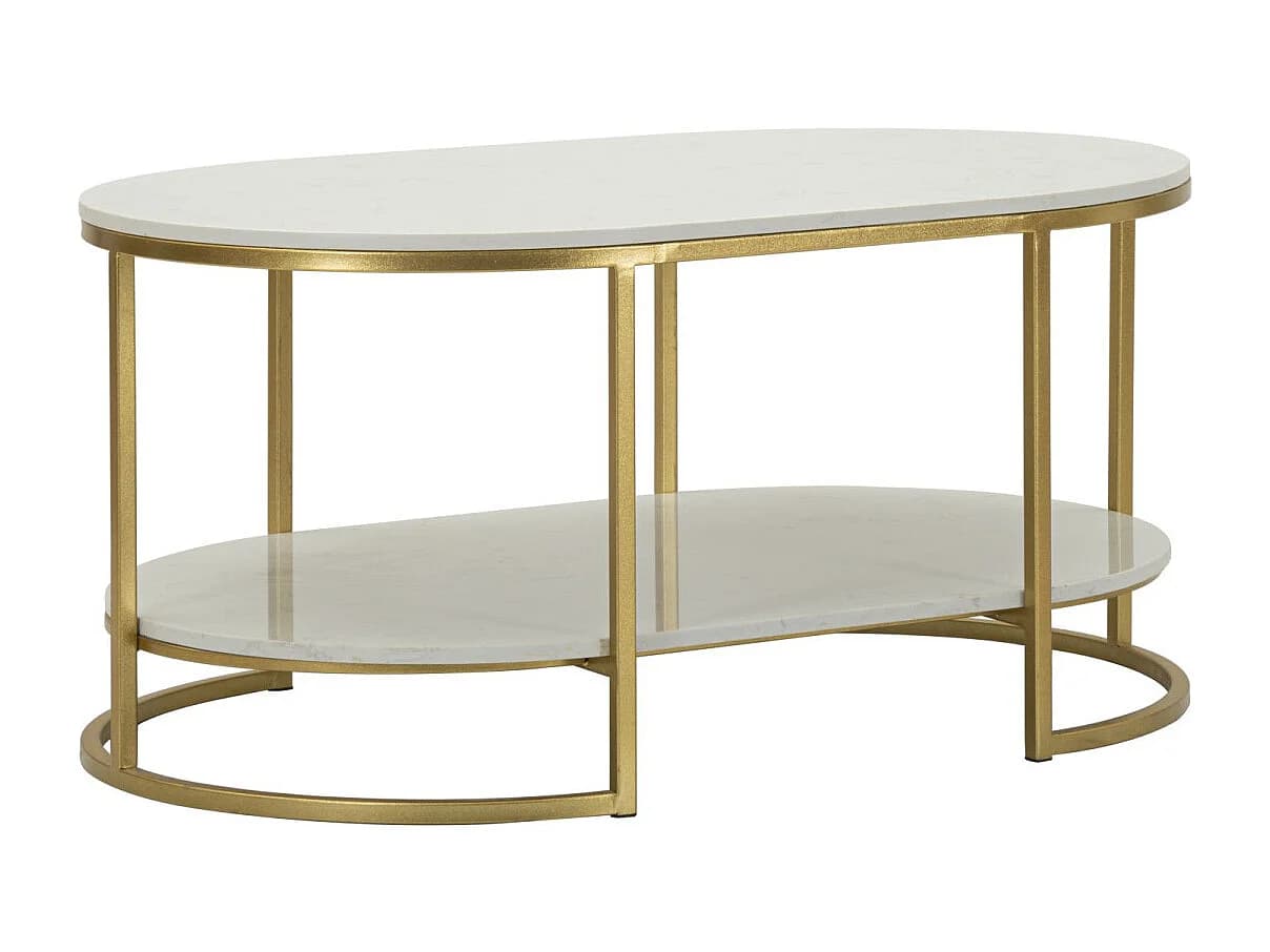 Table Basse en Marbre "Izmir" 90cm Blanc & Or