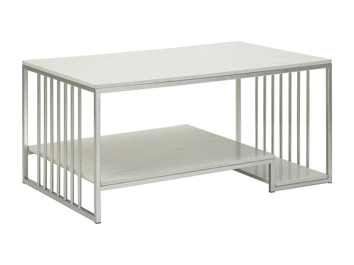Table Basse en Marbre "Kayseri" 90cm Argent & Blanc