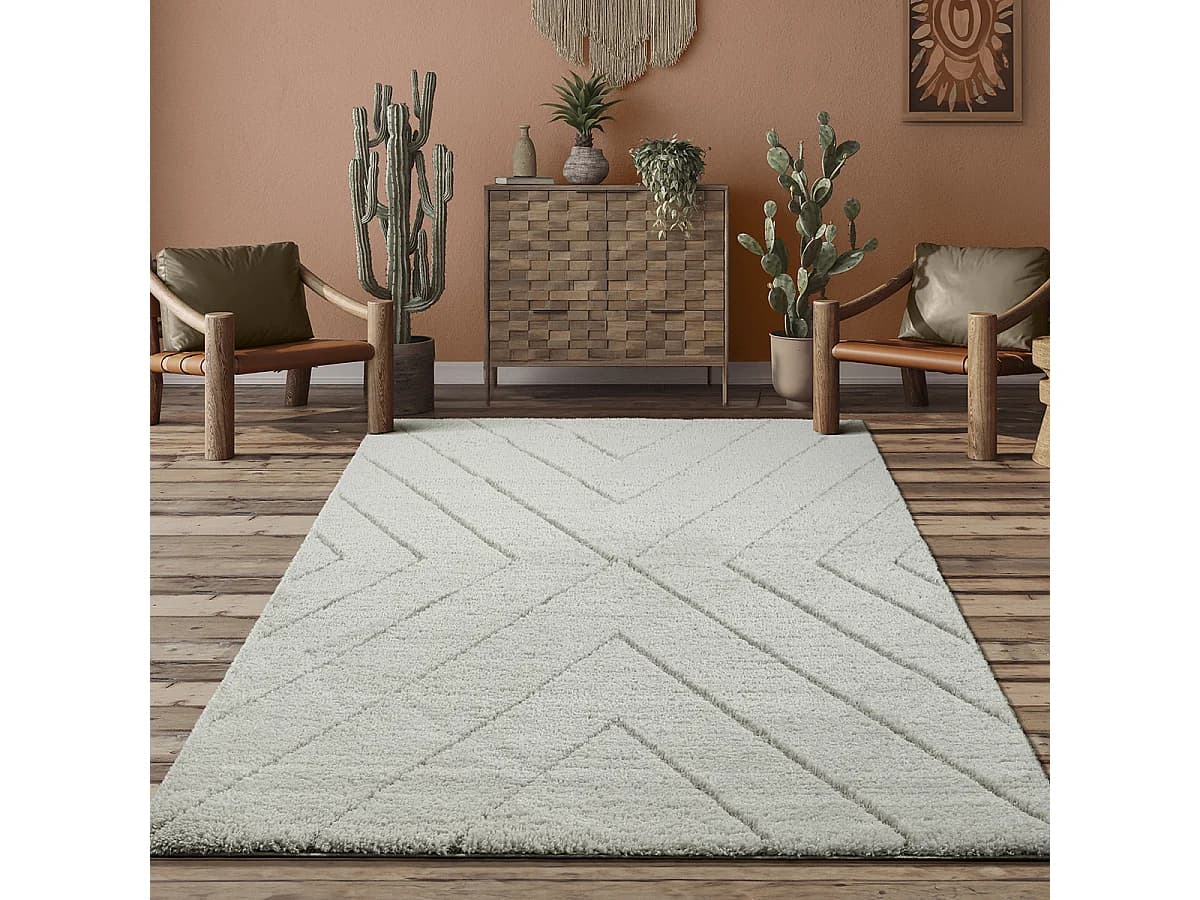 Tapis Bahar Shaggy motif triangle, Crème, 240 x 340 cm