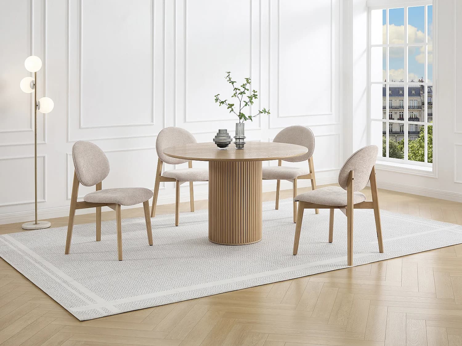 Lot de 2 chaises en tissu texturé et bois d'hévéa naturel clair - Beige - MARLENI