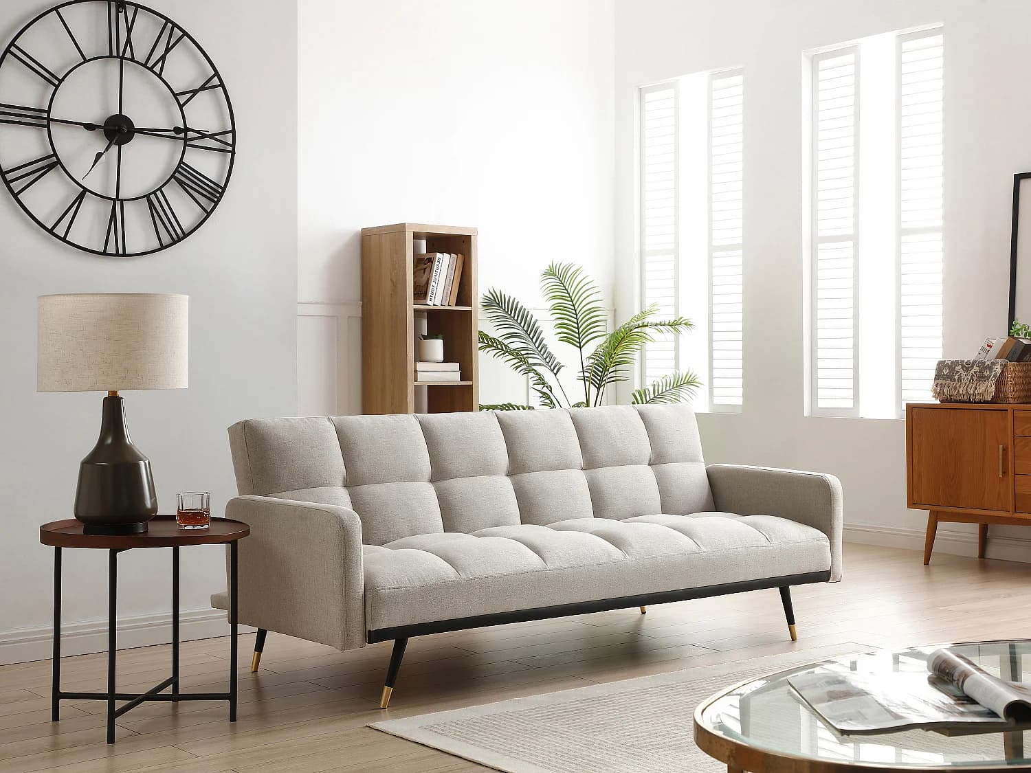 Canapé 3 places convertible en tissu beige ROREMA