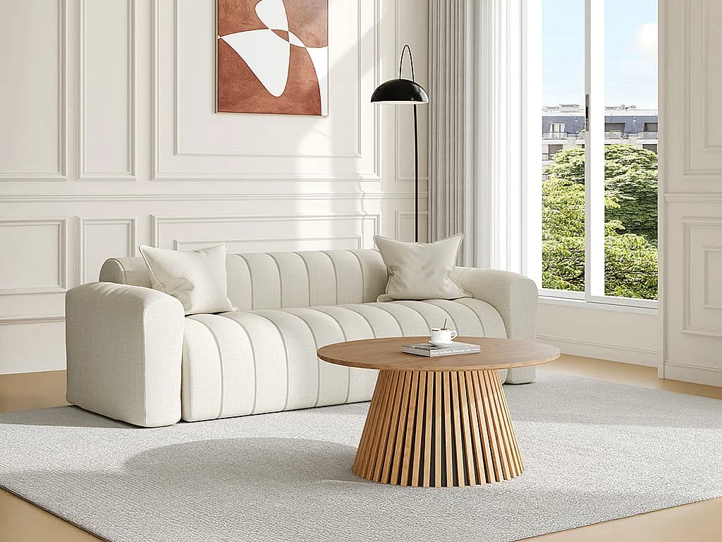 Table basse placage chêne - D.90 cm - Naturel clair - CARMIZA