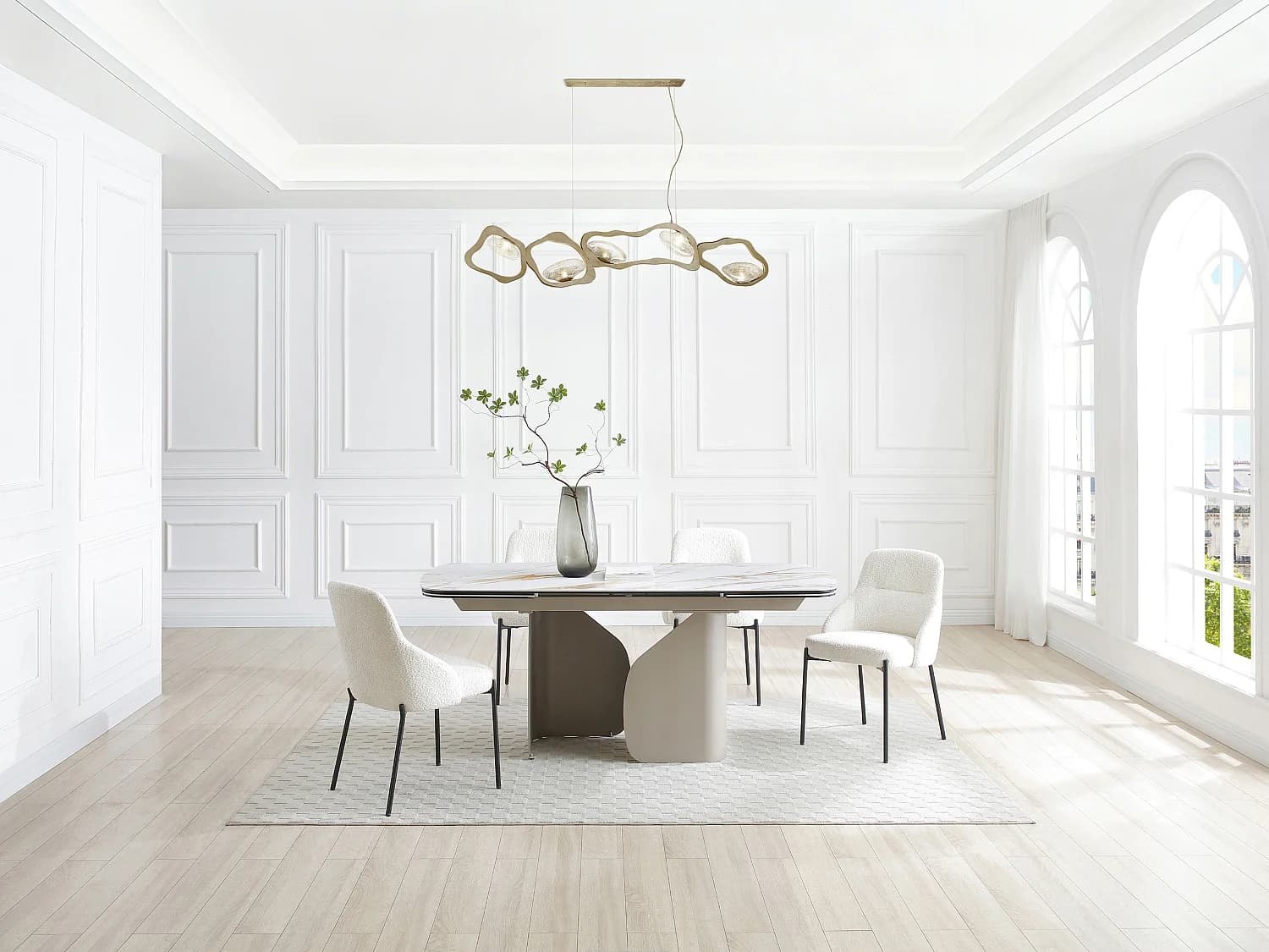 Table à manger extensible 6 à 10 personnes en céramique, verre trempé et métal taupe - Effet marbre blanc - CAMUVO de Maison Céphy