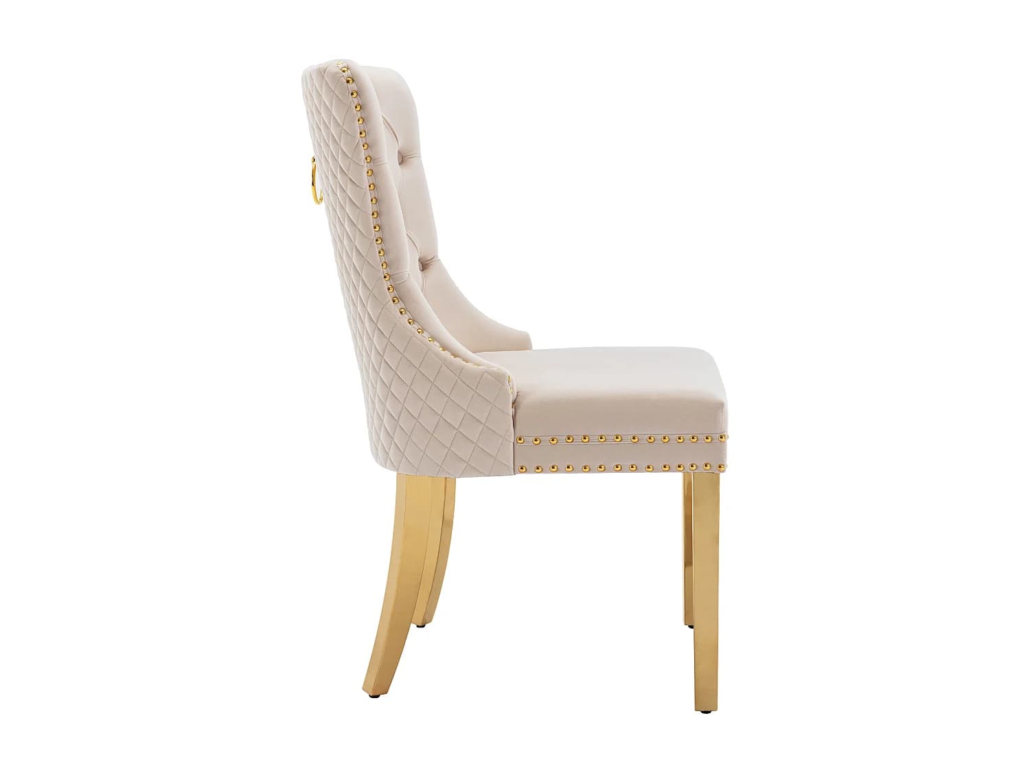 Lot de 2 Chaises de cuisine en velours beige, cadre en métal doré