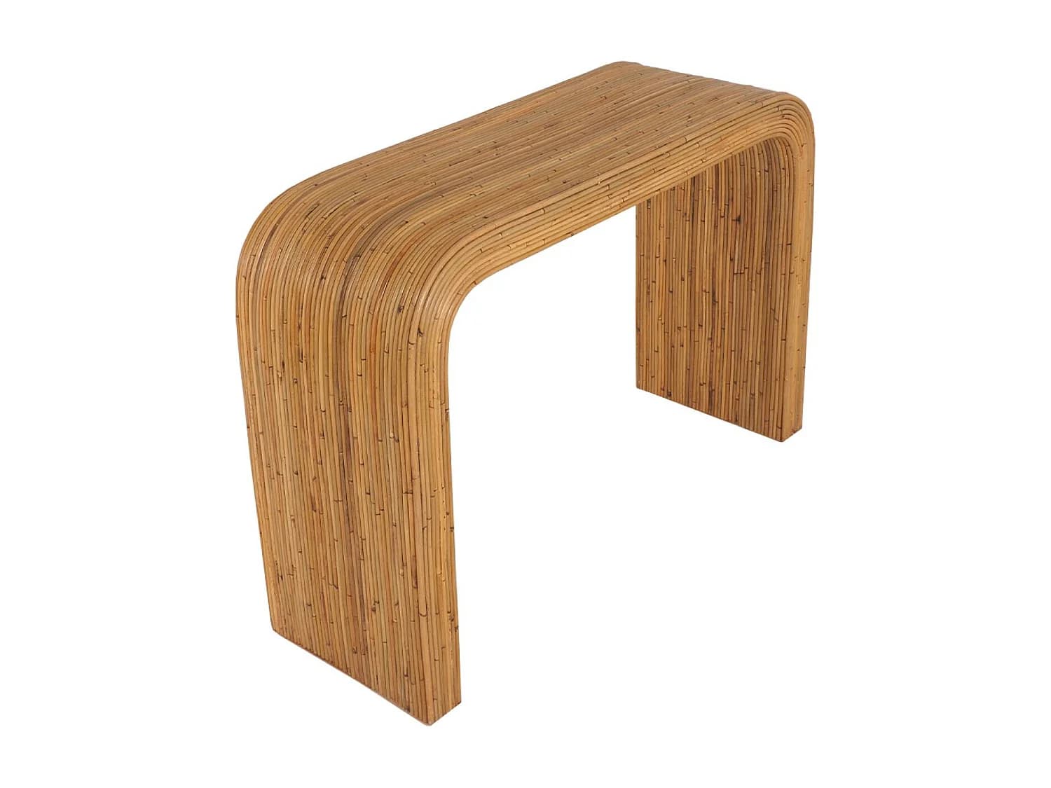 Console en rotin naturel. 110cm. bords arrondis. L 110 x P 35 x H 75cm